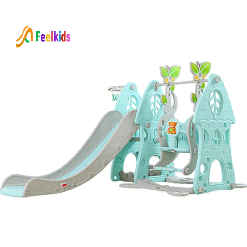 

High Quality ClassPlastic kids indoor slide with swing, Blue,pink