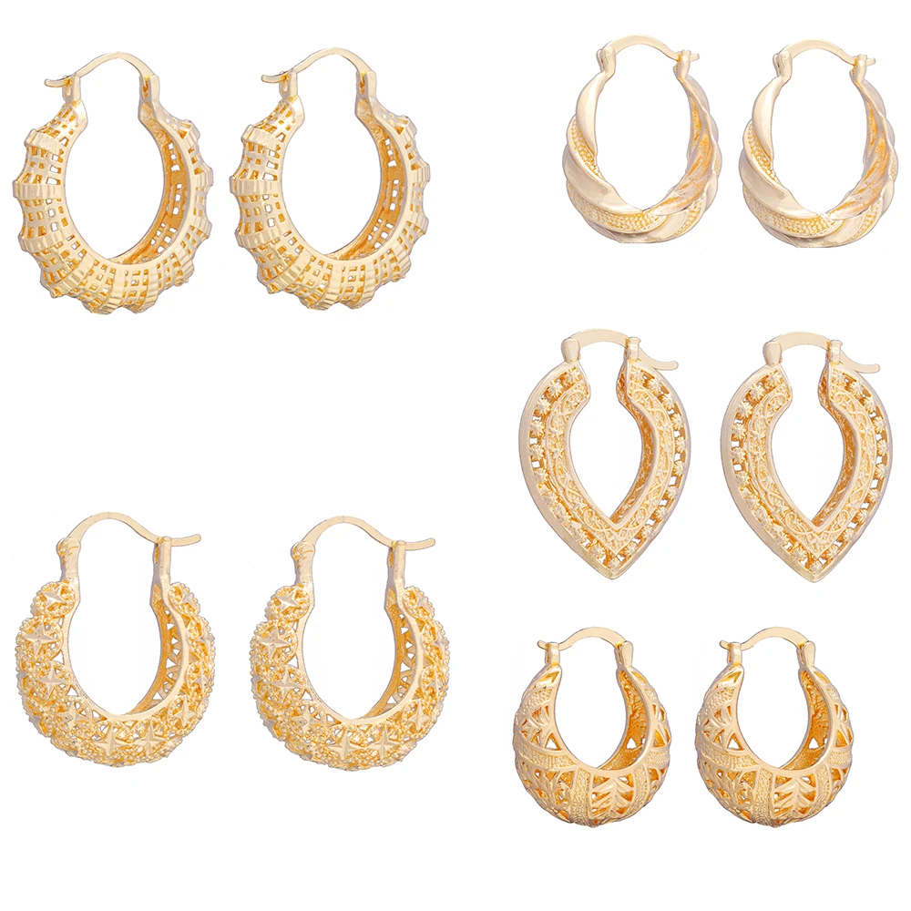 

Ethlyn Multiple 18k Gold Plated Charm Hoop Earrings For Women Ethiopian Stud Earring Jewelry Arab Middle East Gift E203