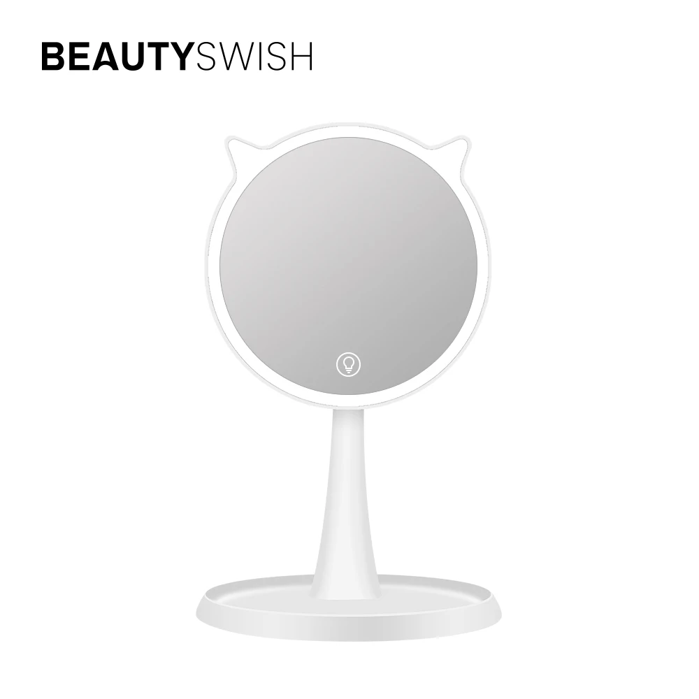 

Custom Round Power Bank USB Charging Cosmetic Touch Sensor Switch Vanity Make Up Mirror With Led Lights