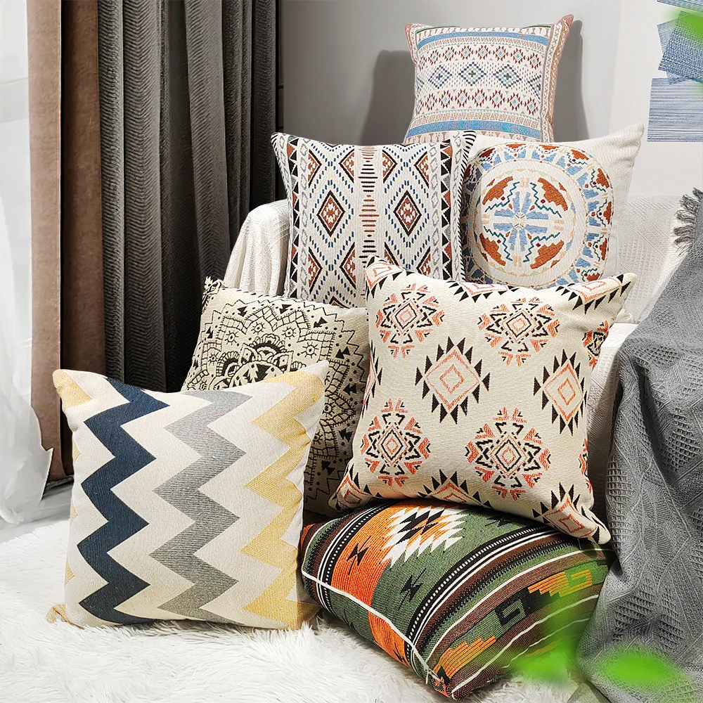 Superior Quality Abstract Geometric Woven Custom Original Design Boho Style Square Polyester/Cotton Cushion Cover Removable