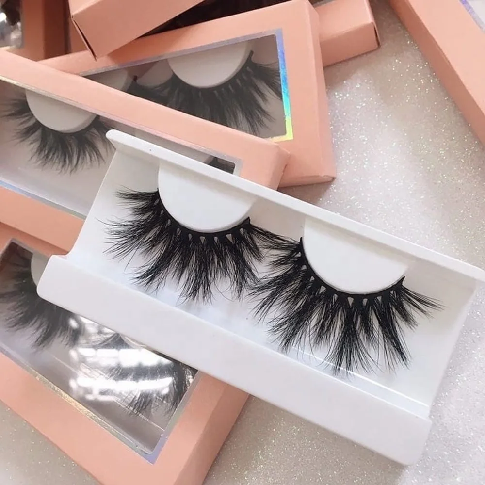 

Private label fluffy wispy real mink lashes 25mm 3d mink eyelashes vendor with packing box top seller 5D lash in bulk