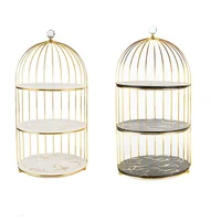 

Top Grade Ceramic Porcelain 3 Layer Cake Plate with Gold Cage Shape Iron Stand