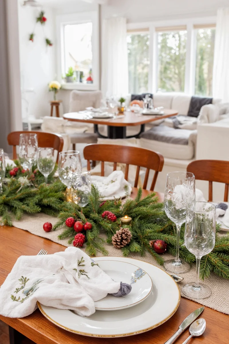 Festive table runner with Christmas patterns