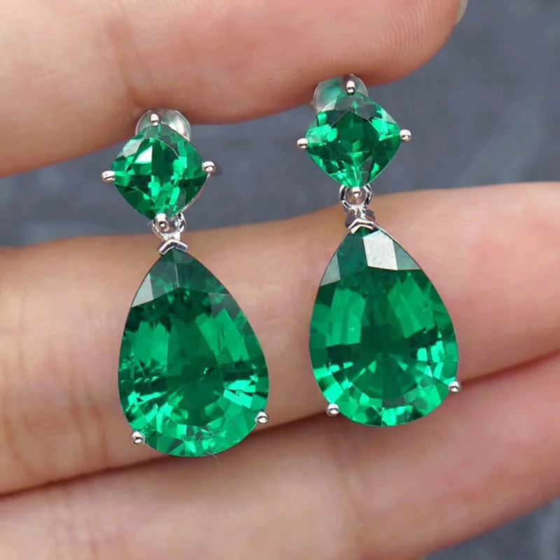 

Vintage Fashion Female Green Cubic Zircon Drop Earrings Elegant Accessories Luxury Women Earrings for Party New Trendy Jewelry, Picture shows