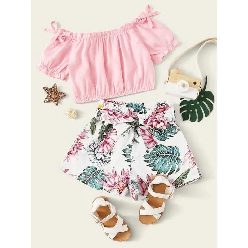 

B54552A Wholesale kids summer new outfit fashion print shorts set, Shown