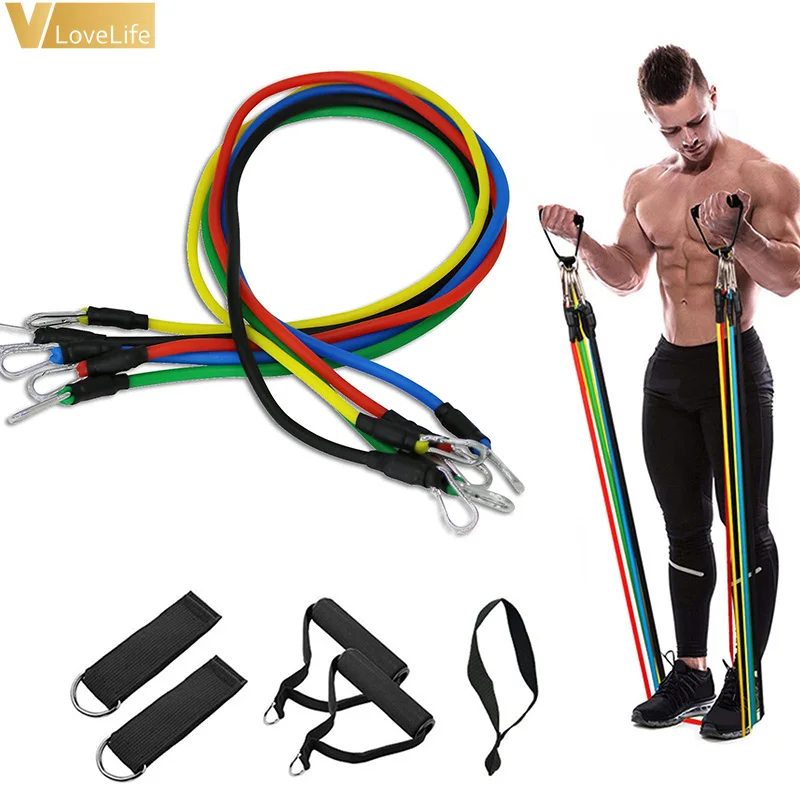 

Vlovelife 11pcs Fitness Pull Rope TPE Resistance Bands Set Body Shaping Fitness Equipment Elastic Band, Black