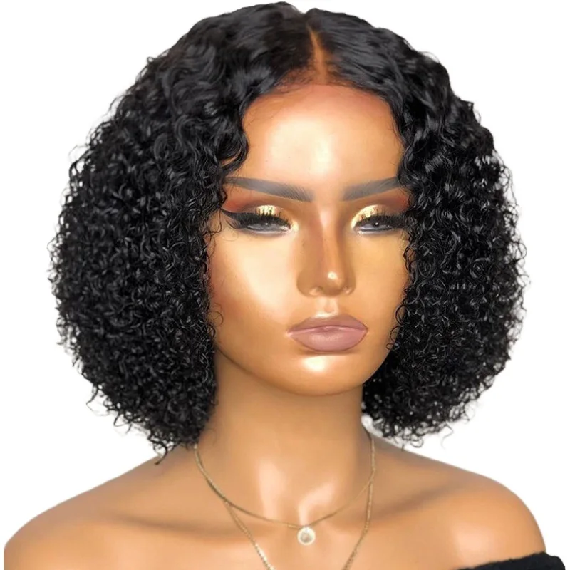

Brazilian Natural Black Non-lace Front Short Bob Wig Loose Deep Curly Hair For Women, Pics