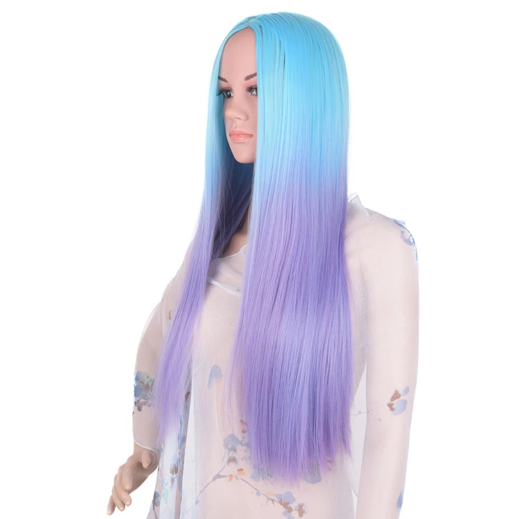 

Beauty Long Straight Blue And Purple Ombre Synthetic Hair Wigs Straight Wig Vendor Colored Wigs Hair Cosplay, T85c/25c#