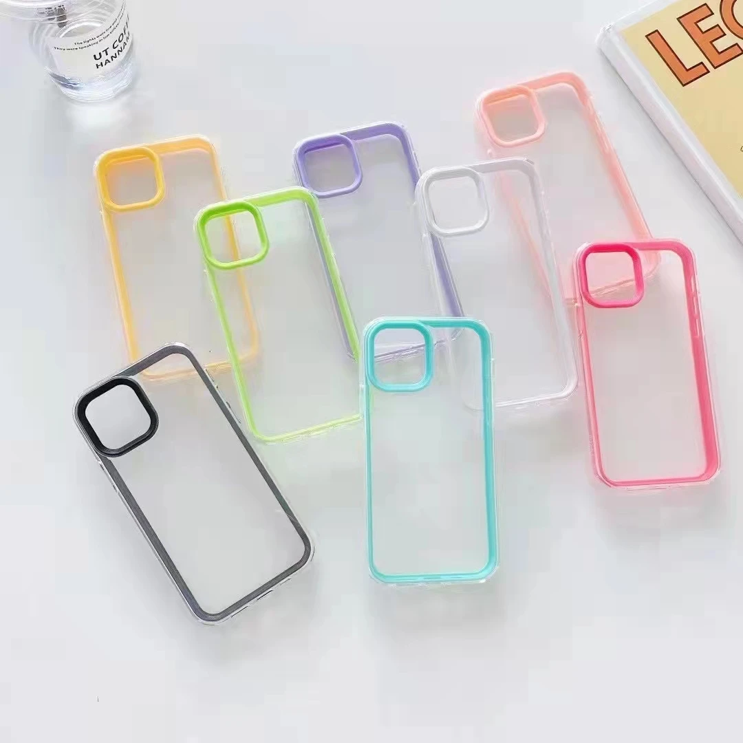 

Fashion Candy Color Frame Phone Case For iPhone 13 13pro 11Pro XS Max XR 7 8Plus Three-in-one Transparent Anti-fall Cover