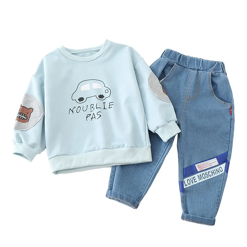 

autumn children clothing children's apparel boys clothing sets Long sleeve jeans toddler boy clothes Cartoon car baju anak