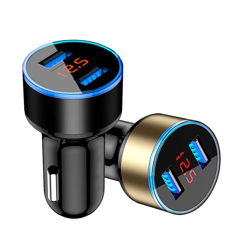 

2in1 3.1A Led Digital Display Dual USB Universal Car Charger Mobile Phone Fast charging adapter, Silver black blue red gold