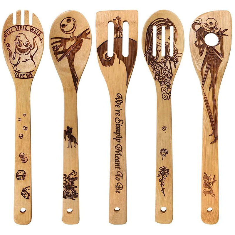 

Wholesale Amazon New Arrival Bamboo Wooden Spatula Kitchenware Set 5 Pieces Fork Spoon For Banquet Kitchen Tools, Natural color
