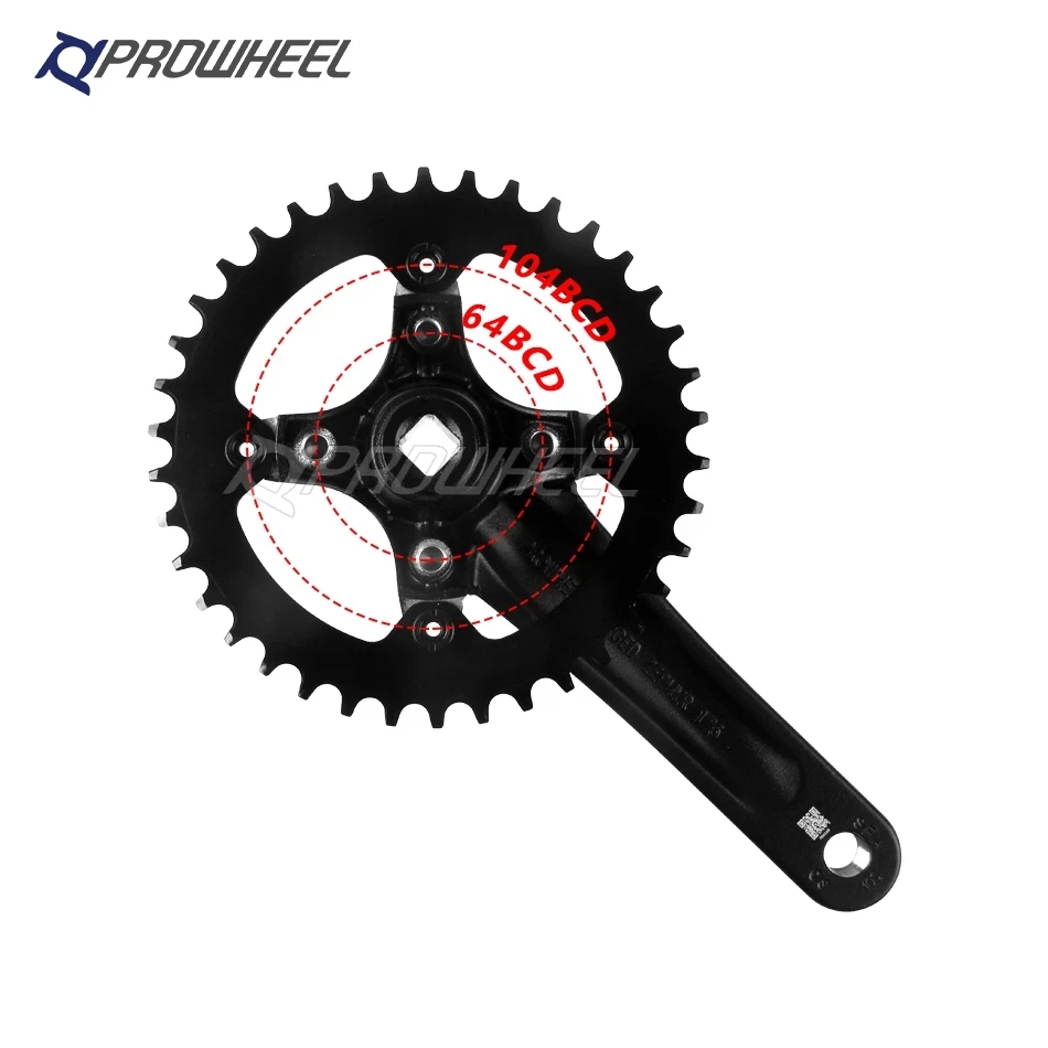 

Prowheel Bicycle Square Hole 104BCD 170/175mm Crank 44/46T Narrow Chainrings MTB Crankset, Black