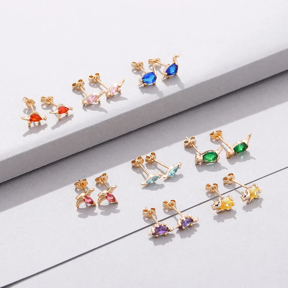 

New Fashion Stud Small Dinosaur Earrings Cartoon Copper Diamond Dinosaur Earrings