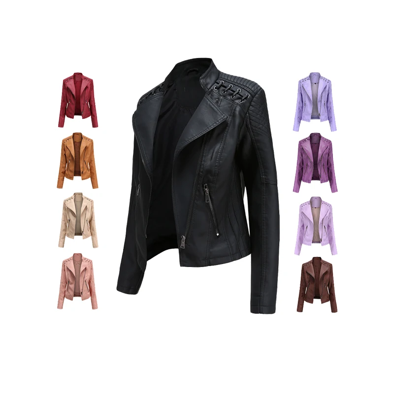 

High Quality Wholesale Fall Jackets 2021 Leather Motorcycle Jacket Faux Fur Jacket Women With Zipper