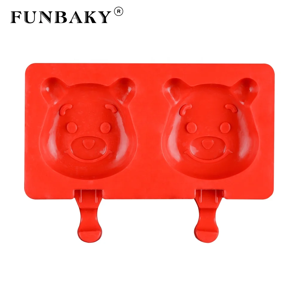 

FUNBAKY Low temperature resistant ice cream silicone molds bear shape 2 cavity popsicle mold for shape making, Customized color