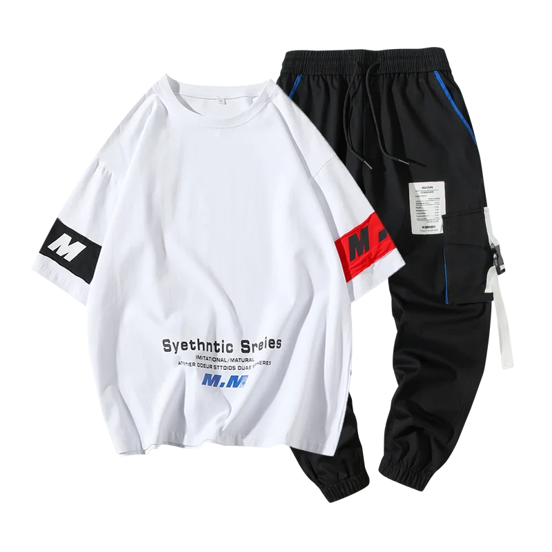 

2020 summer new trend men's short sleeve T-shirt a men's and women's working wear large casual pants set