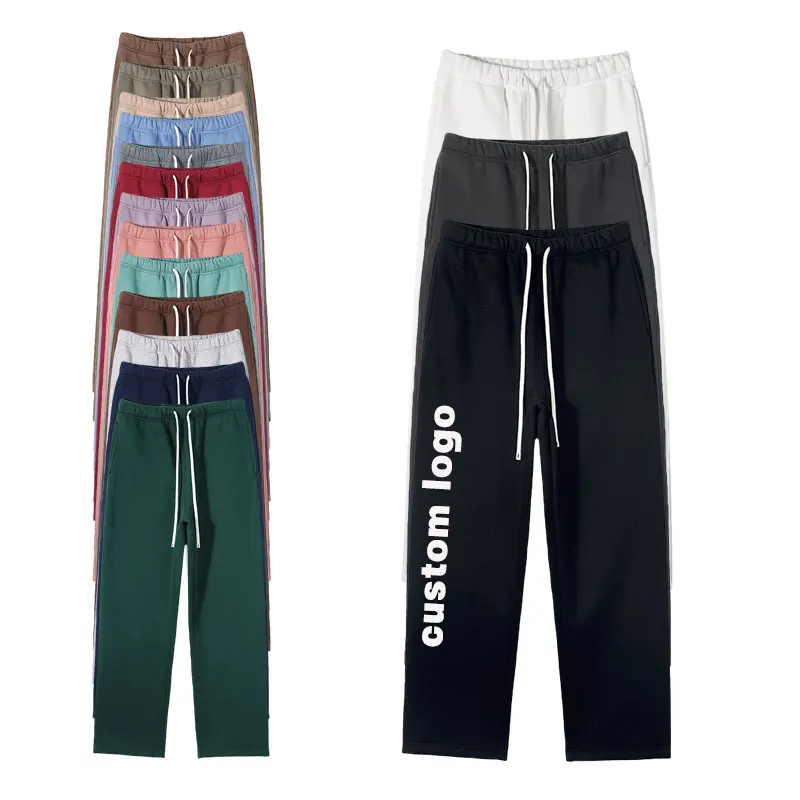 Customize the Logo Lengthened Straight 500GSM 100% Cotton Fleece Leisure Sports Pants for Men and Women