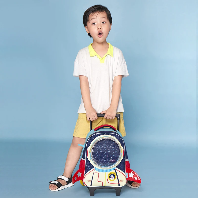 

Animal print kids travel trolley school backpack for children