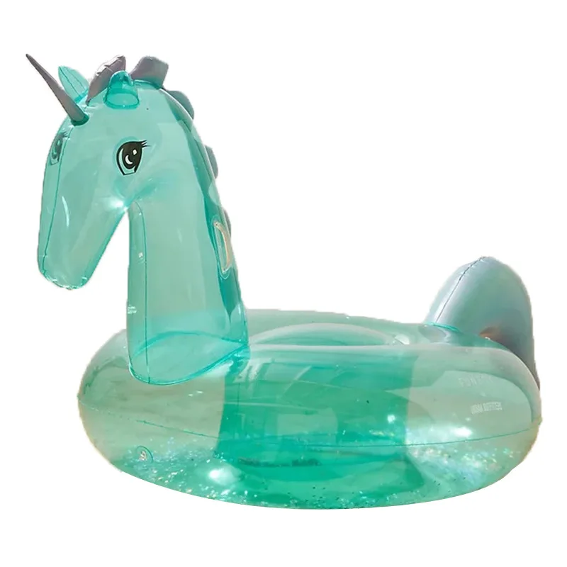 

Summer Swimming Water Party Inflatable PVC Ride On Green Pulm Unicorn Swimming Floats for Adult, White