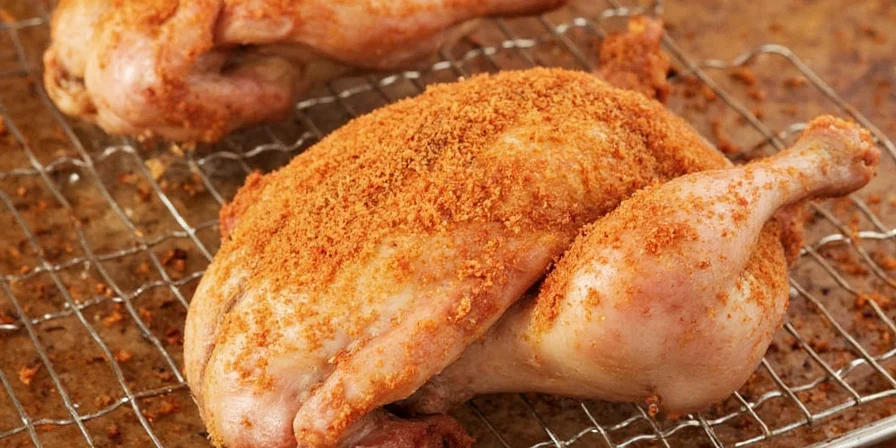 Chef rubbing spice mix into raw chicken breasts