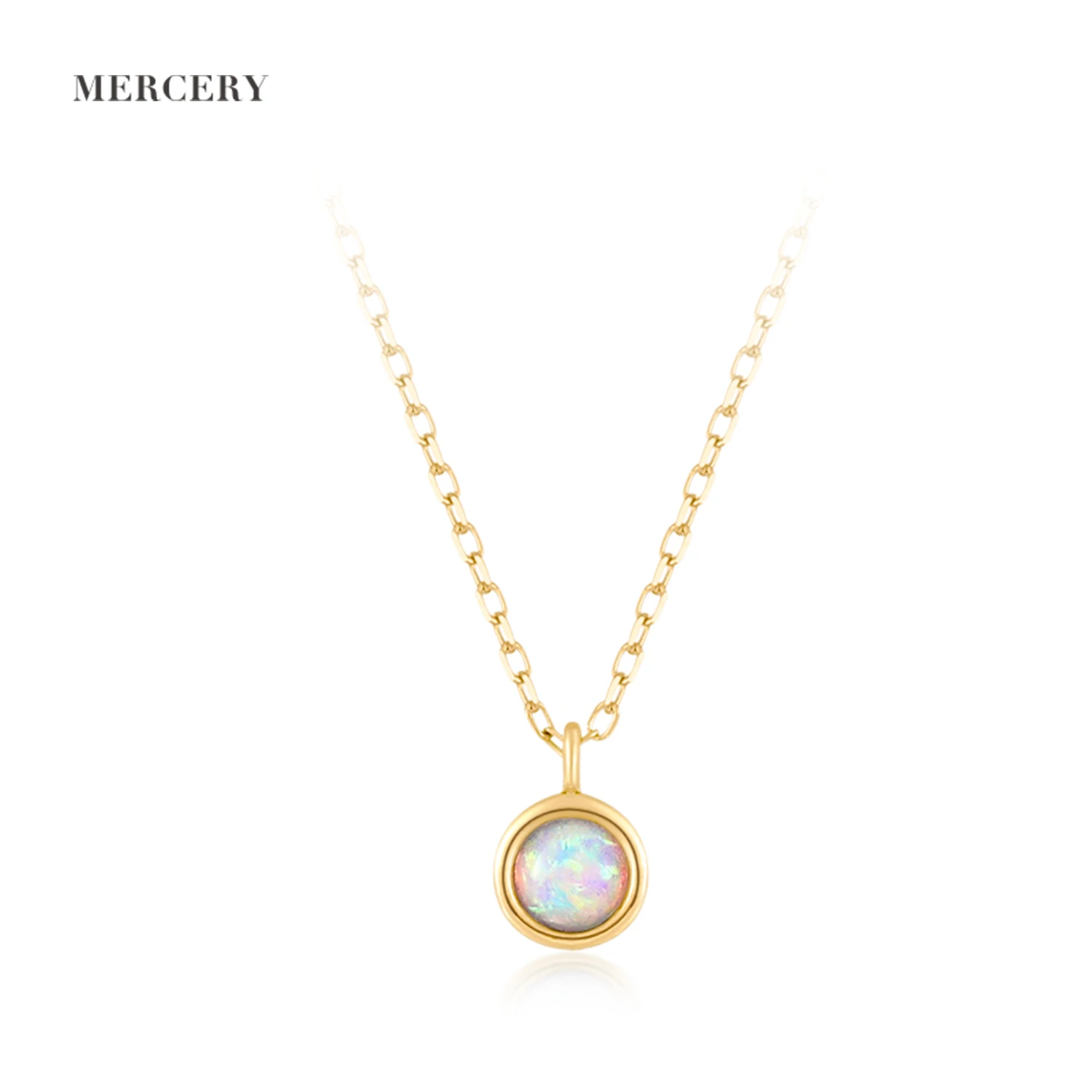 

Mercery Jewelry 9K/10K/14K/18K Gold Custom Fine Jewelry Single Natural Opal Gemstone Pendant Layered Solid Gold Necklace