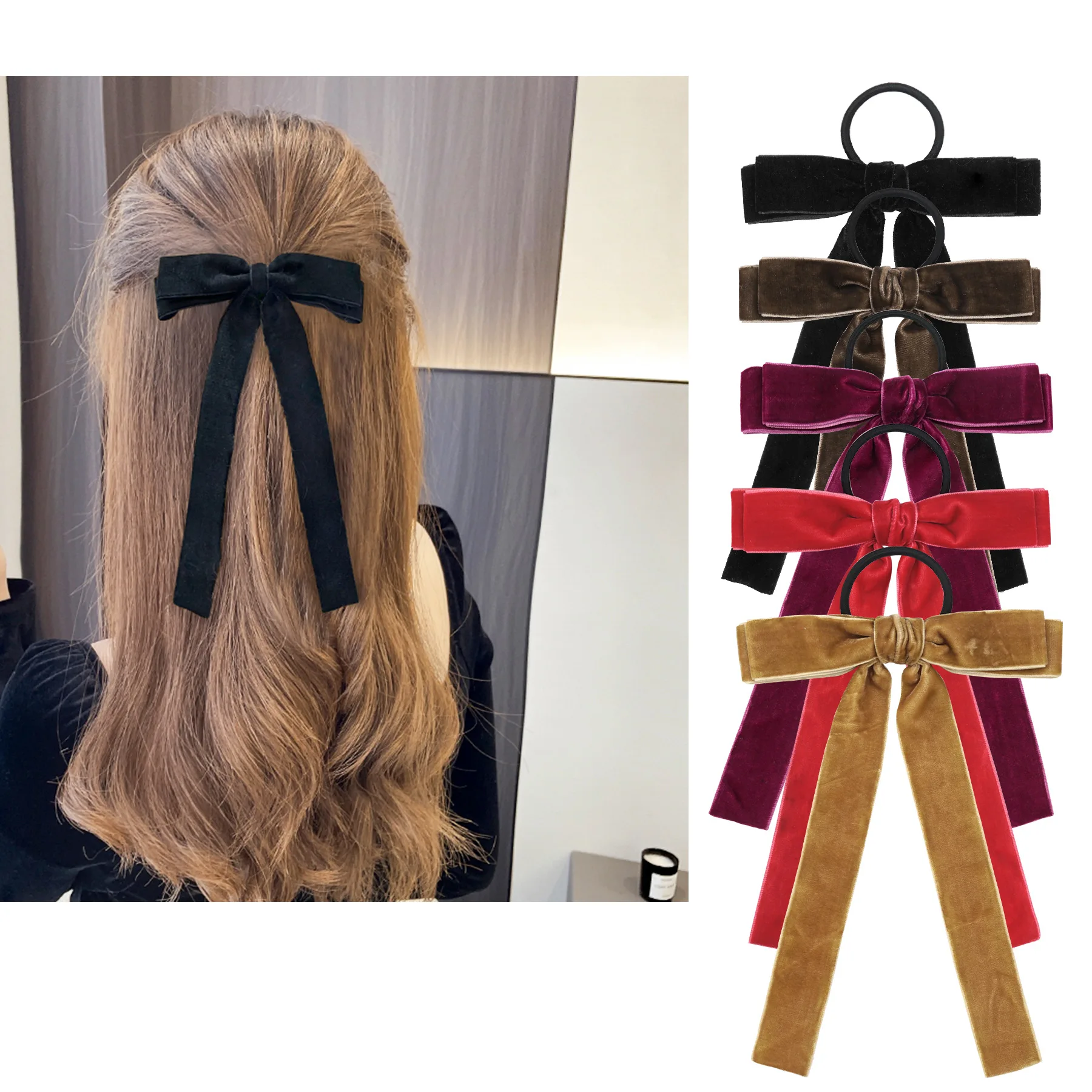 

Wholesale Fashion Velvet Hair Band 15 Colors Bow Hair Rope Headwear Hair Accessories For Women