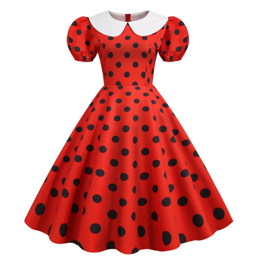 

Women Summer Dresses Vintage Polka Dot Print Rockabilly Robe Femme Sundress 50S 60S Pinup Valentines Day Party Dress