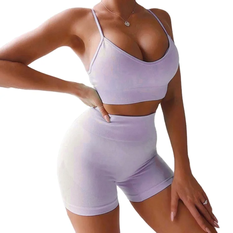 

2021 Hot Sale Sports Yoga Summer Adjustable Strap Cropped Tops Skinny Shorts Set Casual Women Clothing Sportwear 2 Piece Set