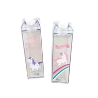 

Milk Carton plastic bottle, BPA Free Square Shape Unicorn milk cup