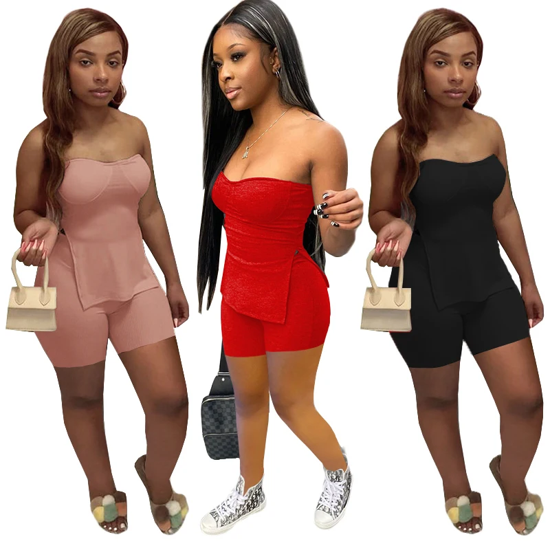 

Strapless Short 2 Piece Set Ladies Tube Top Two-Piece Suit
