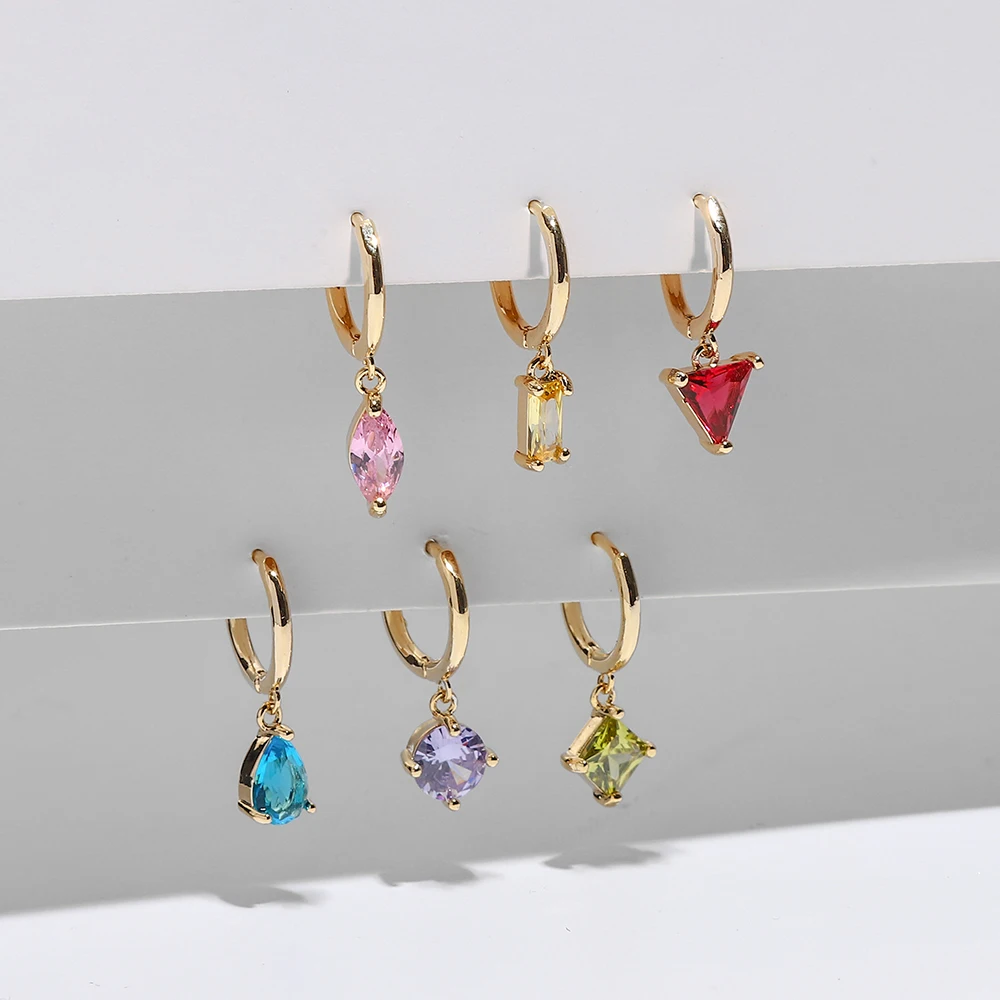 

Glass crystal geometric triangle square star copper Earrings zircon Earings Jewelry pendientes Female Party Dangle Earring Gift, Gold color