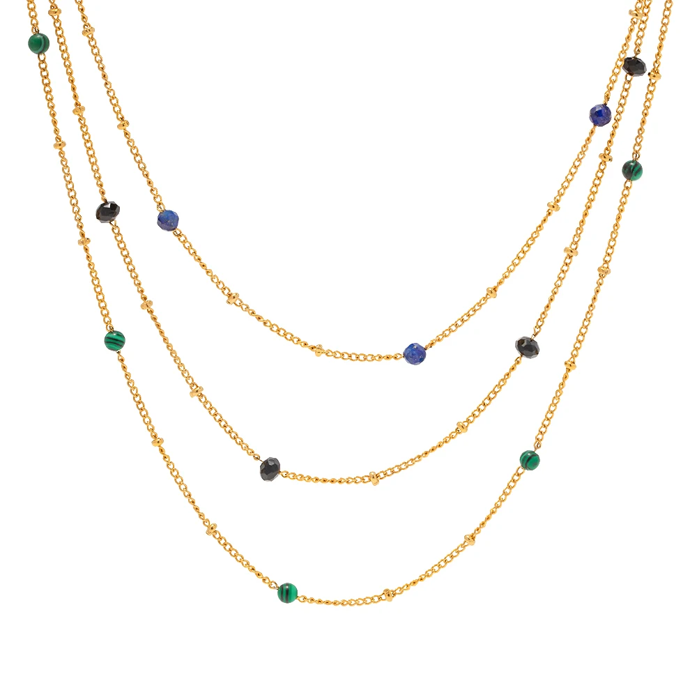 

Delicate Jewelry 18K Gold Plated Stainless Steel colorful stones Natural beaded Necklace for Girls women
