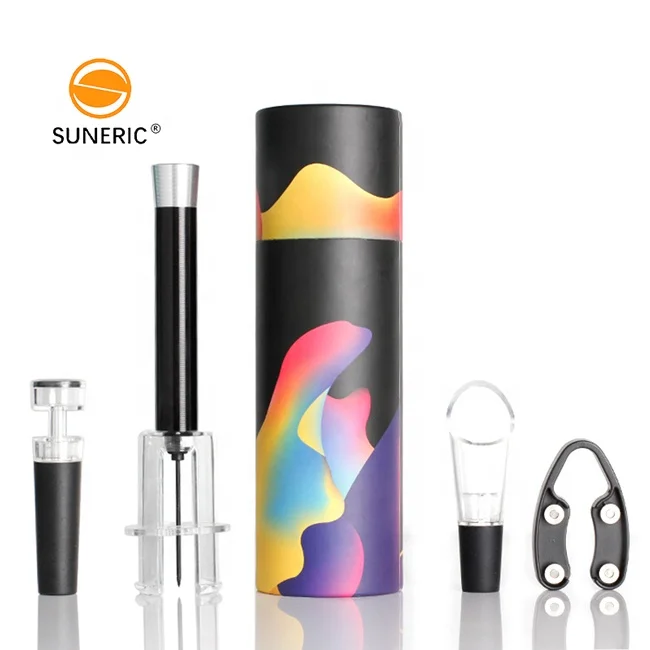 

Luxury Bar Accessory Tool Kit Easy Air Pressure Pump Corkscrew Wine Bottle Gift Wine Opener Set, Black