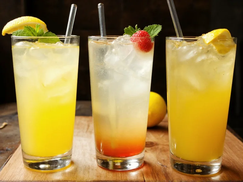 Three lemonade variations in vintage glasses with garnishes