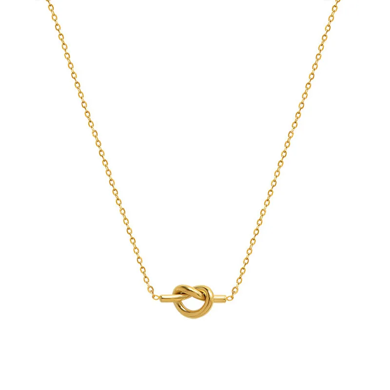 

2021 Geometric Knotted Heart-shaped Love Pendant Necklace Ladies Simple Clavicle Chain 18K Gold Plated Titanium Steel Jewelry, Gold color