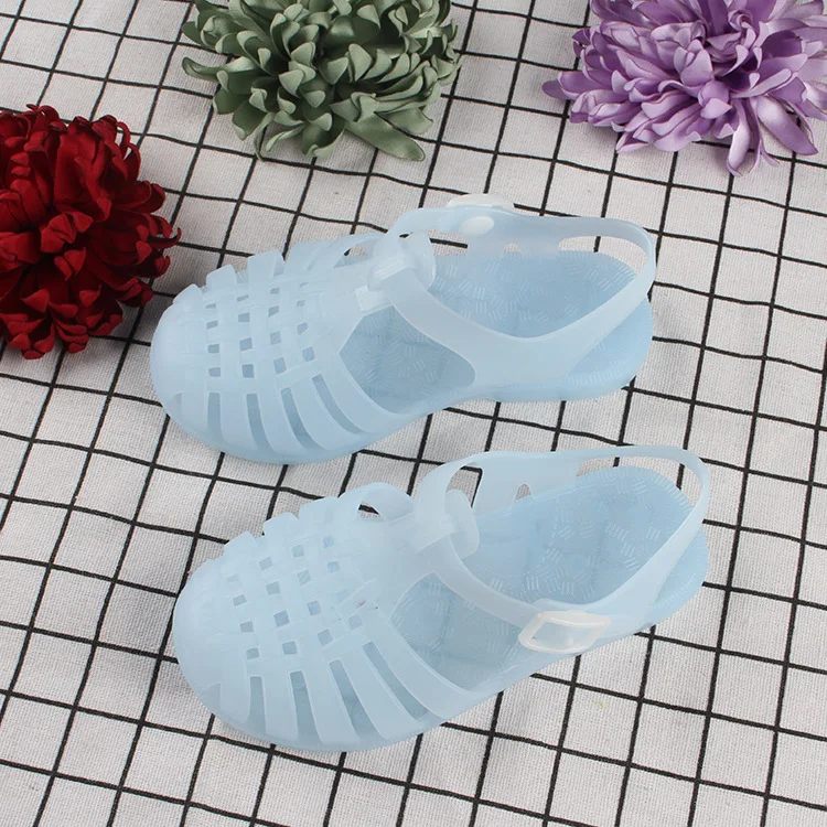 

Fancy Flat blue color Closed Toe post pvc thong design princess children boys and girl Jelly Sandals
