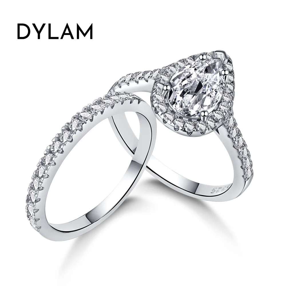 

Dylam Customized Jewelry Wedding Engagement Couple Ring Set Zircon Rhodium Plated Sterling Oval 925 Silver Rings