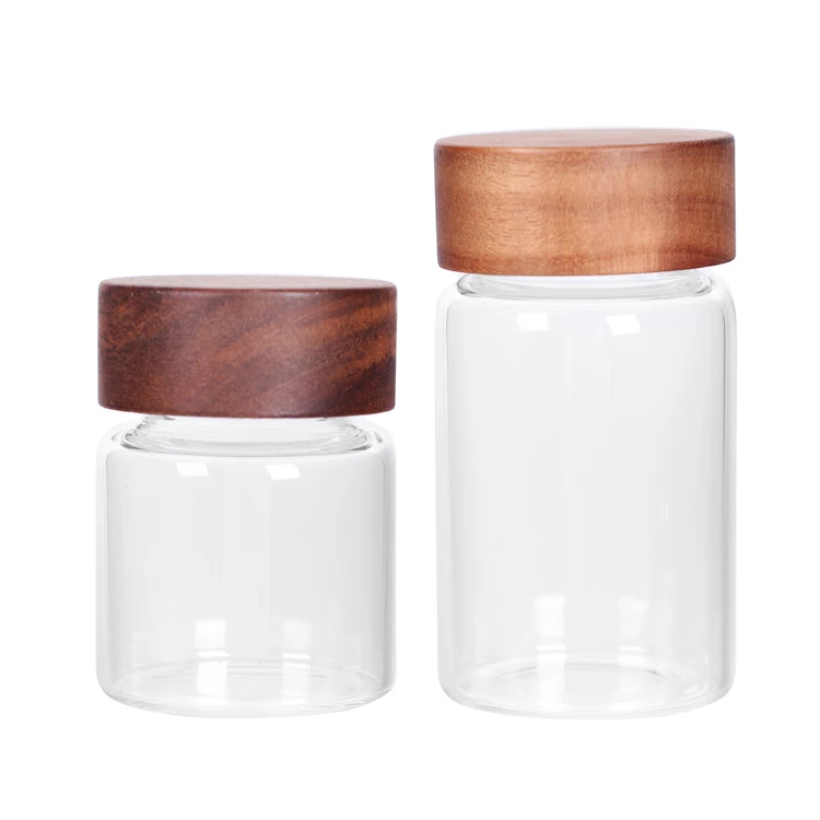 

Customized Acacia lid with pressure screw spices Bird's nest capsule glass jar