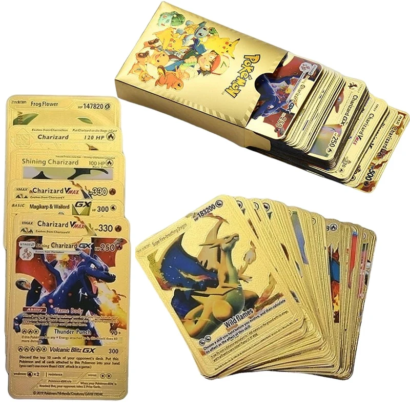 

NEW ARRIVAL Gold Foil Pokemon TCG Cards Silver Foil Pokemon Trading Card Game Charizard V VMAX GX Pokemon Cards