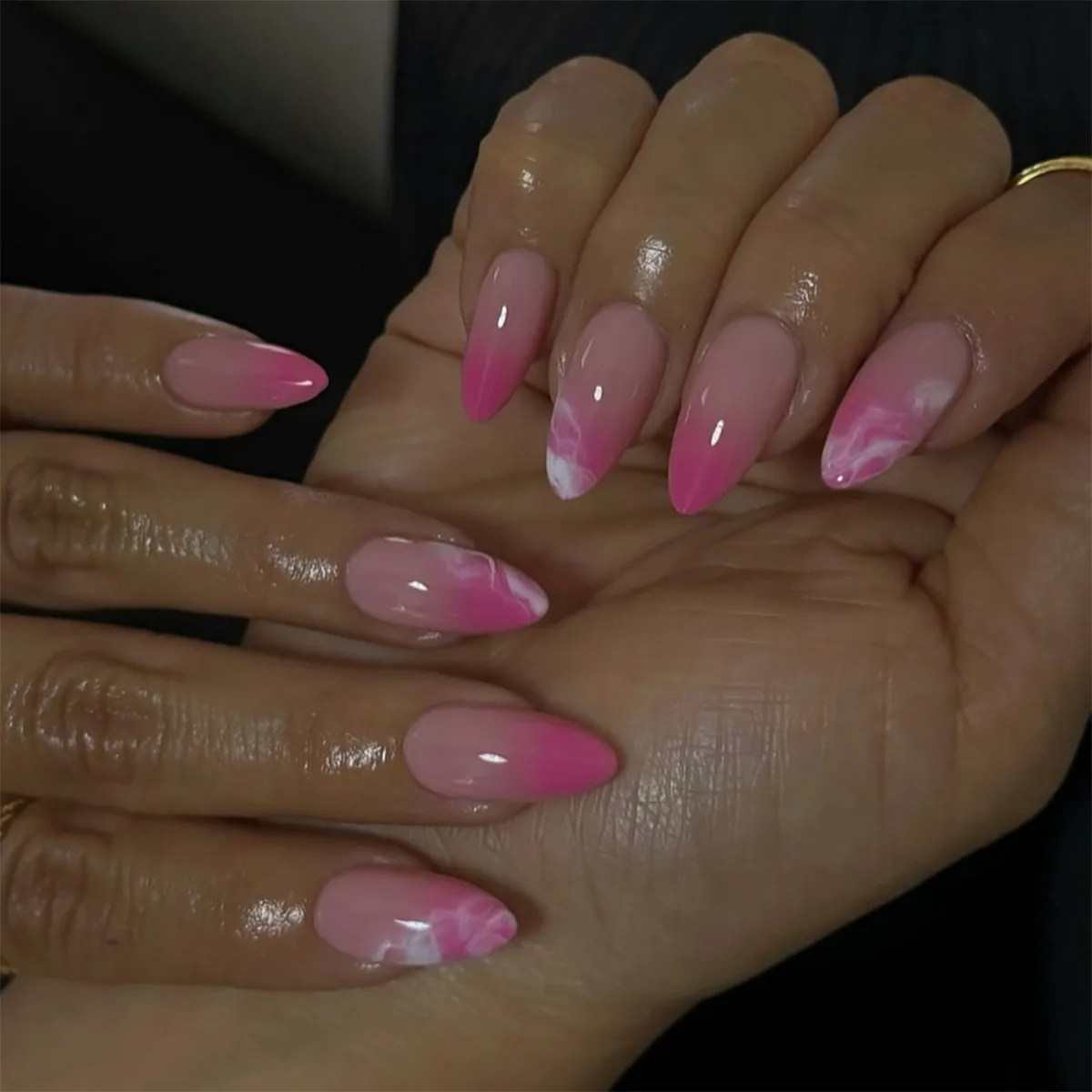 24 Pcs French-style Dropshipping Minimalist pink Gradient Short Almond Press on Nails Artificial Fingernails Customize 3561