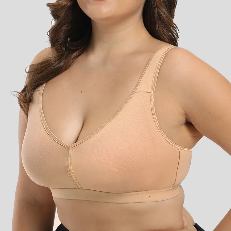 

Woman's Comfortable Europe Anti-sagging Pure Cotton F G Cup Plus Size Bra, Skin ,black