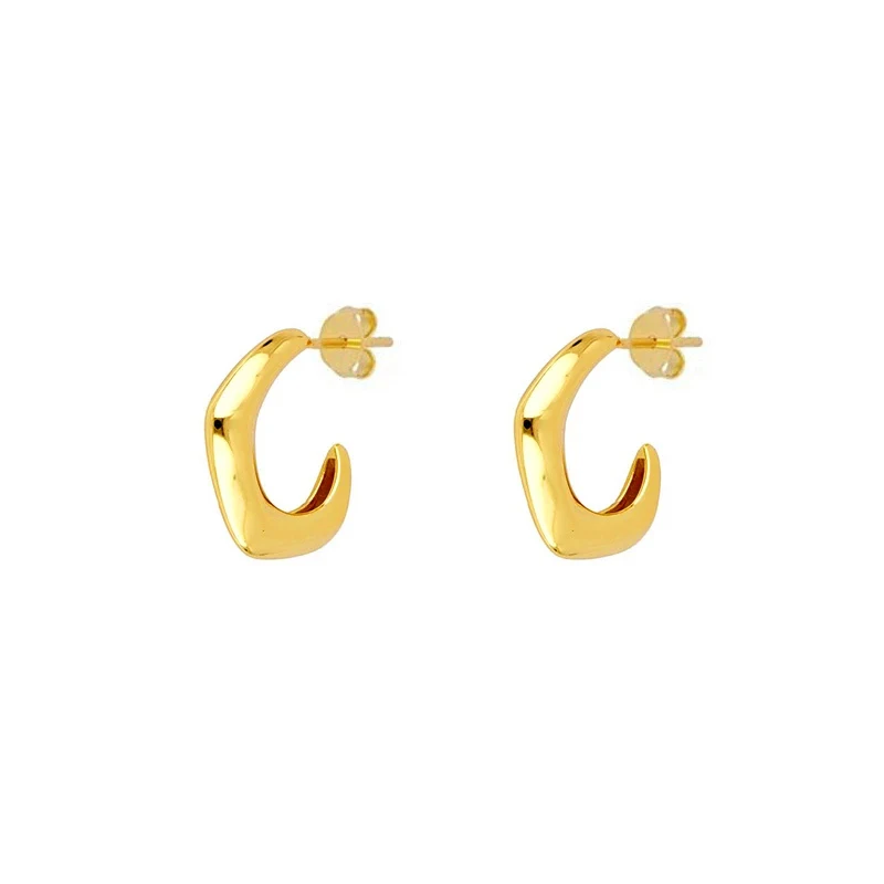 

Chic Ins style gold plated zircon mini stud earrings C shape jewelry for women, Gold/white