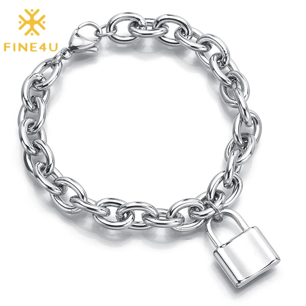 

Hip Hop Men Accesorios Para Hombres Jewelry Stainless Steel Thick Link Chain Chunky Small Lock Bracelet