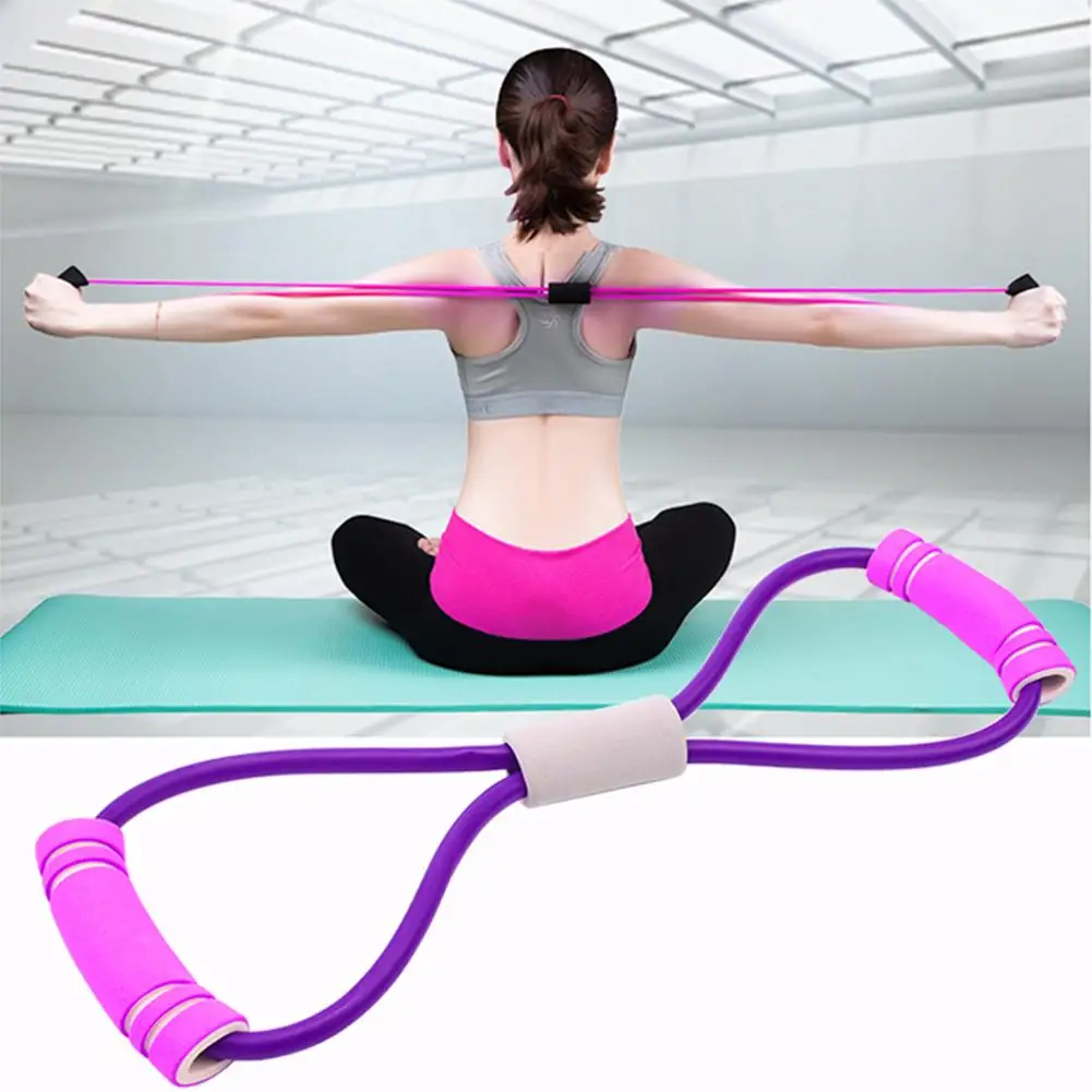 

Chest Expander Rope 8 Shaped Elastic gym fitness resistance bands loop, Pink,purple