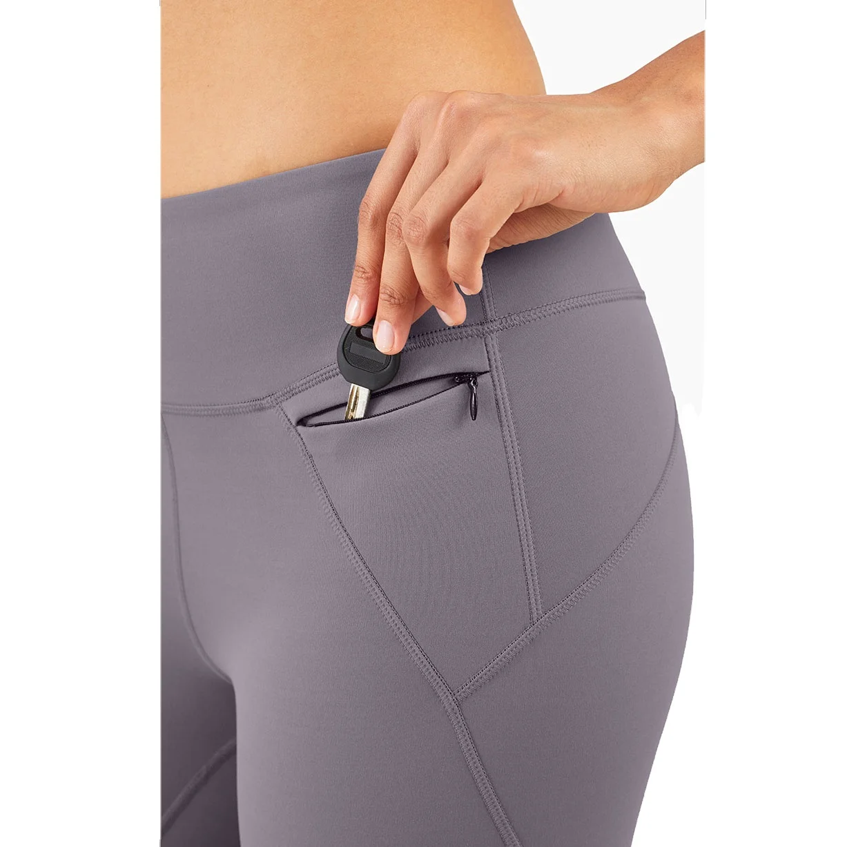 

Wholesale No trace Sports Pants Women's Nude Sports Tights Zipper Close-up Pockets High-waist Peach Hip Fitness Yoga Leggings, Customized colors