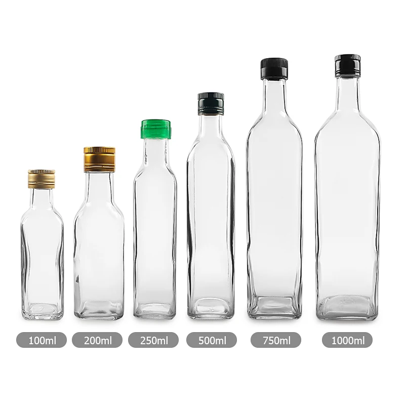 

Clear square 100ml-1000ml Olive oil Glass packaging Bottle with cap