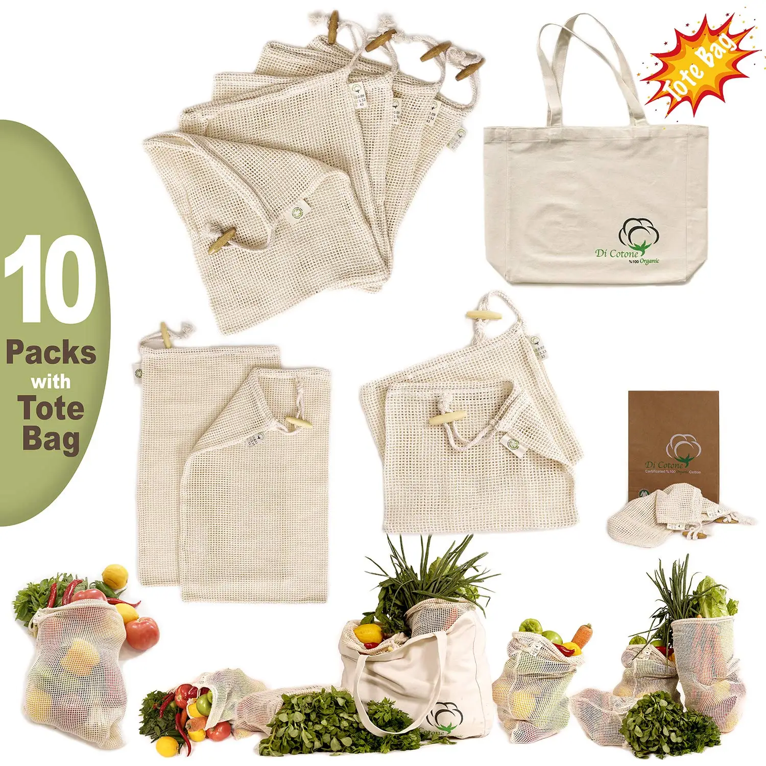 

GOTS certified for fruits and vegetables produce reusable shopping tote organic cotton mesh bags, Customized color