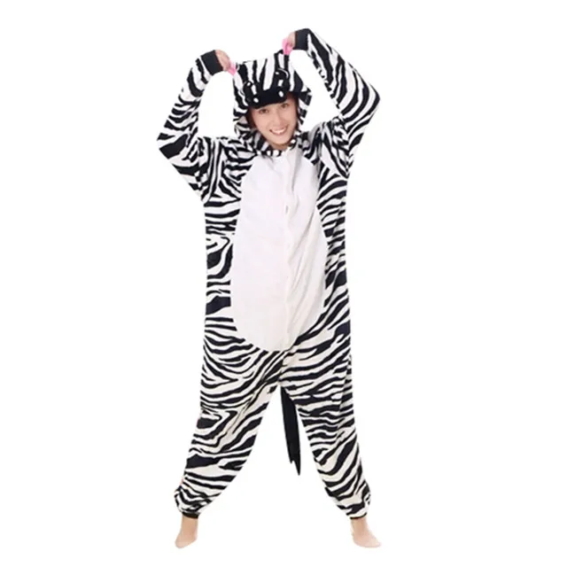 

wholesale adult cartoon pijamas animal onesie custom zebra horse kigurumi flannel women pajamas kigurumi onesie pajamas, Black and white