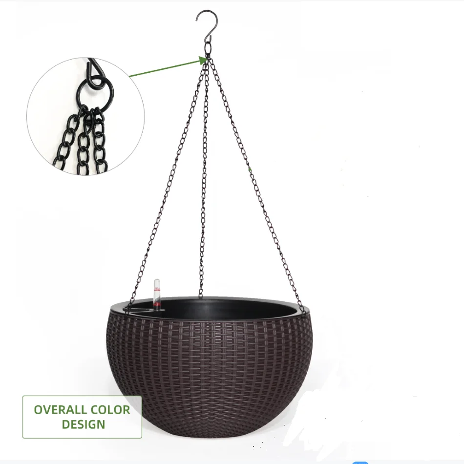 

2021 morden indoor Round plastic Hanging basket self watering plant Flower Pot for Floor table Garden Planter, Customized color